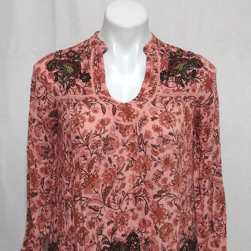 Ollari Anthropologie Embroidered Floral Oversized Flowy Boho Dress XXS - Picture 4 of 14